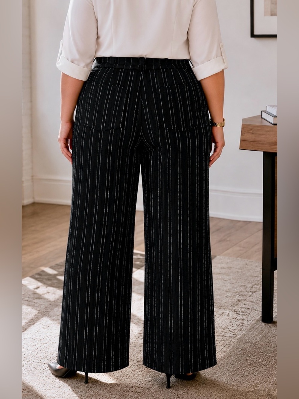 LOFT Palmer Wide Leg Curvy Pants – Size 16 - Pinstripe - Picture 2 of 9
